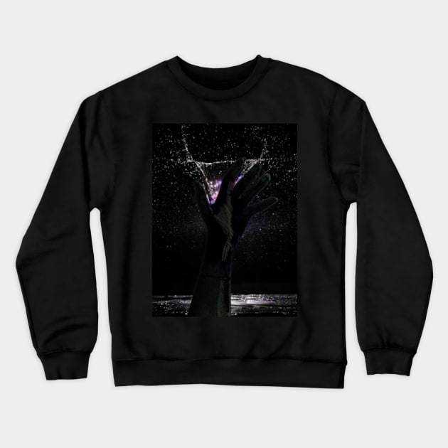 Digital collage and special processing. Hand reaching stars. Monster or great friend. White and black. Crewneck Sweatshirt by 234TeeUser234